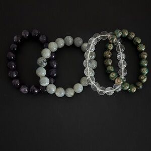 Beaded Stackable Bracelet Set - Amethyst, Labradorite, Clear & Green